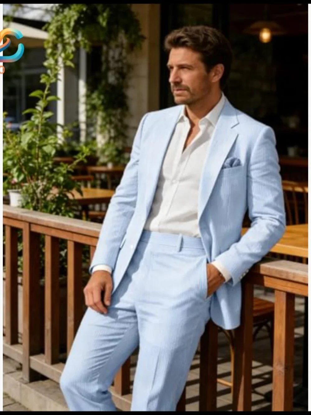 Men's Seersucker Suit 2-Piece Summer Wedding Prom Casual Fit